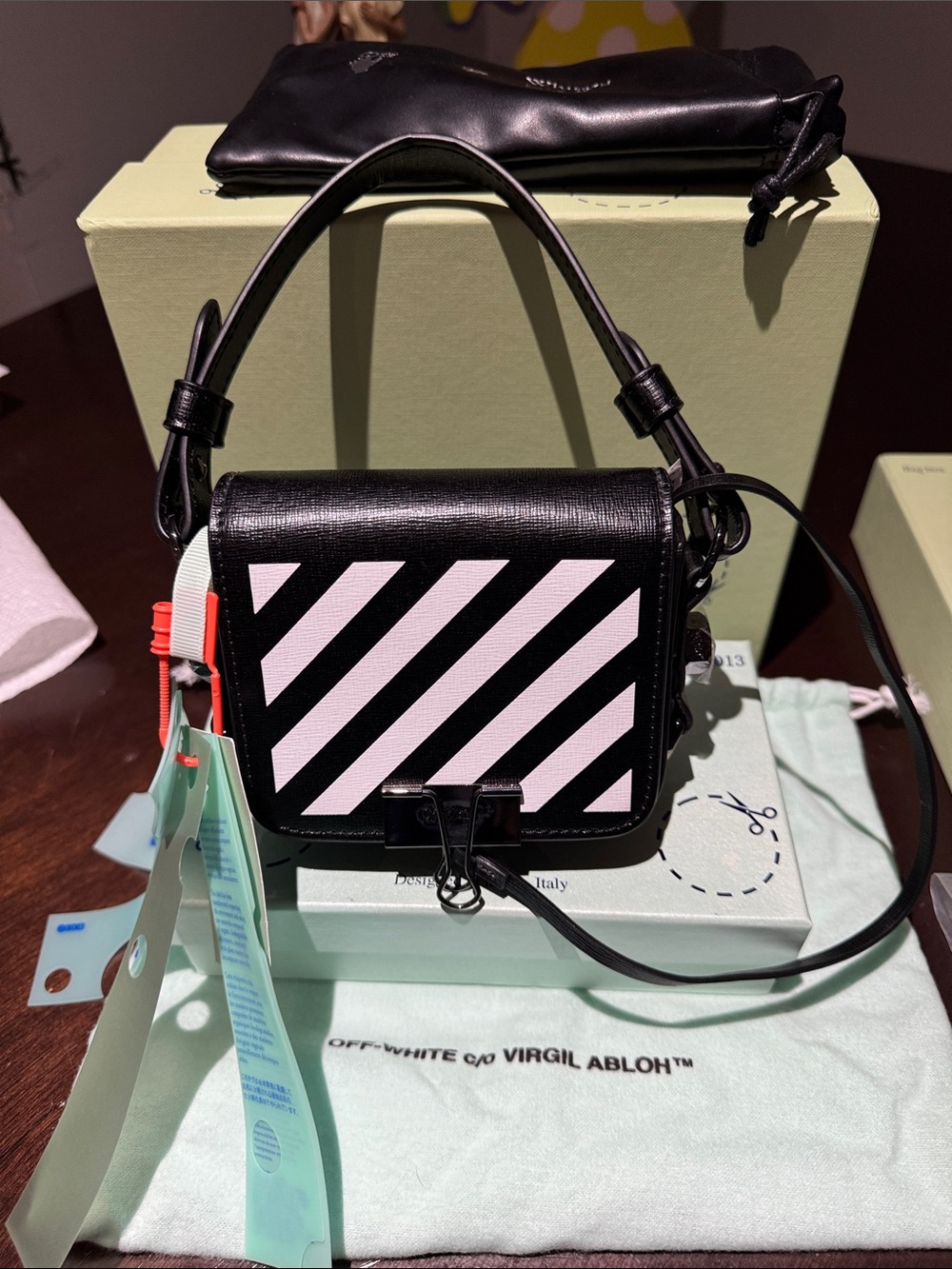 💖 BNWB “OFF-WHITE” Black with White Diagonal Stripe Micro Mini Shoulder Bag 💖